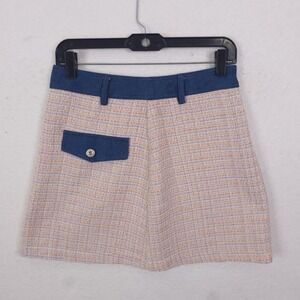 MNG Tweed Mini Skirt Womens Size M Purple Orange Denim Trim Retro A-Line Skirt